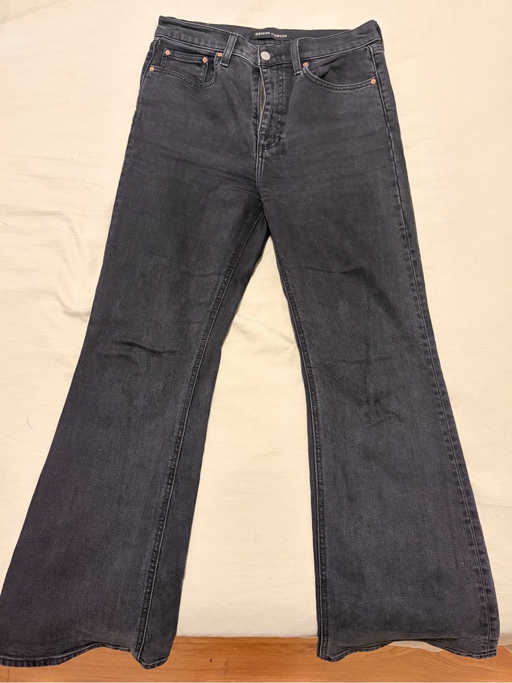 Denim Forum Washed Black High-Waist Wide-Leg Jeans